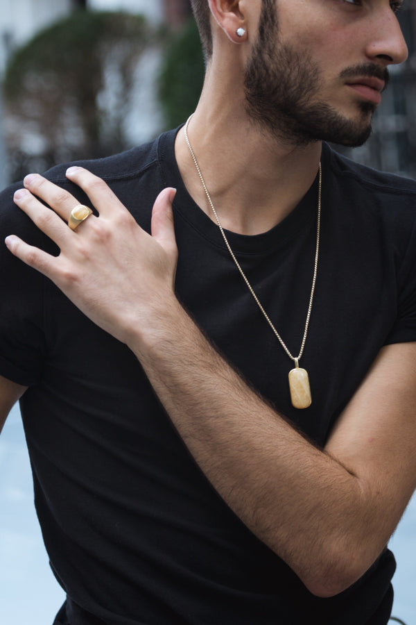 LuvMyJewelry Yellow Lace Agate Tag In 14K Yellow Gold Plated Sterling Silver