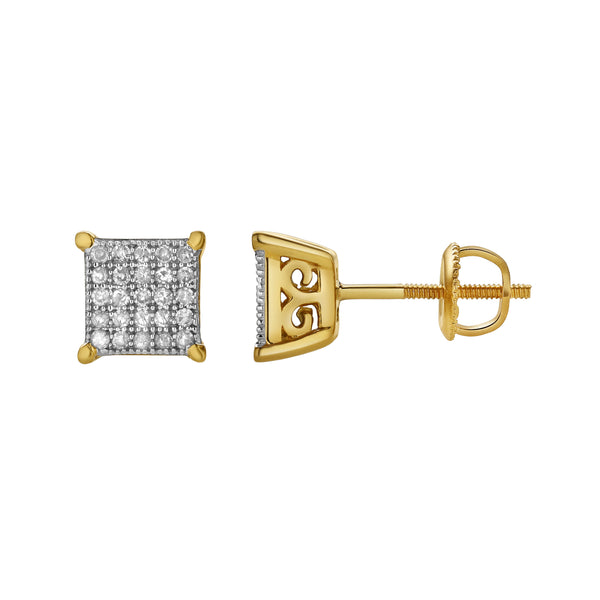 LuvMyJewelry Zairelle 10K Yellow Gold Cluster Diamond Unisex Earrings - 0.2 Cts