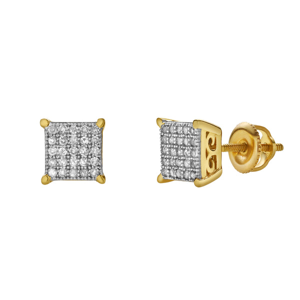 LuvMyJewelry Zairelle 10K Yellow Gold Cluster Diamond Unisex Earrings - 0.2 Cts
