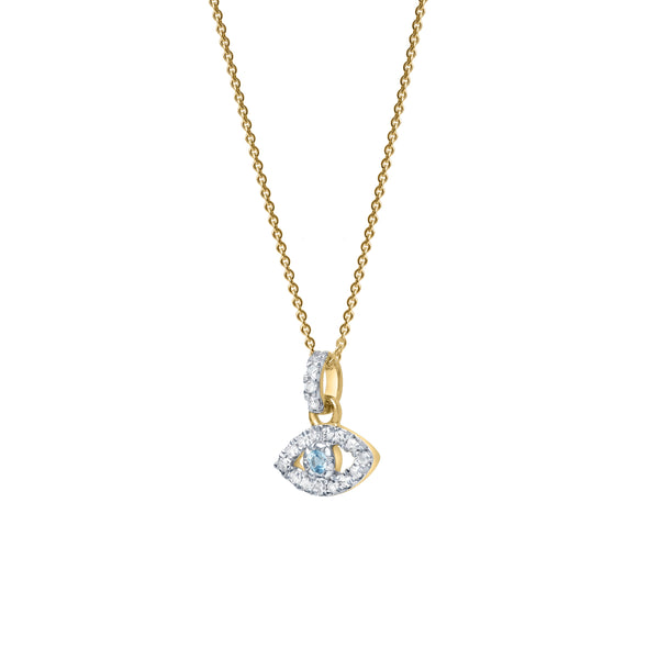 LuvMyJewelry Zaria Diamond Evil Eye & Blue Topaz Pendant In 14K Yellow Gold