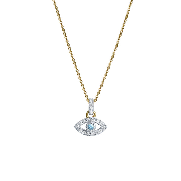 LuvMyJewelry Zaria Diamond Evil Eye & Blue Topaz Pendant in 14K Yellow Gold