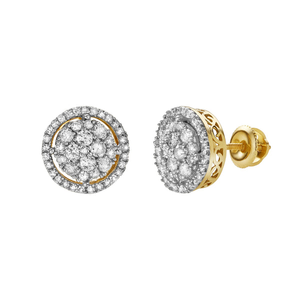 LuvMyJewelry Zeledine 10K Yellow Gold Cluster Diamond Unisex Earrings - 0.63 Cts