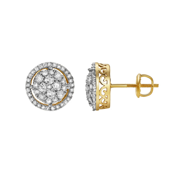 LuvMyJewelry Zeledine 10K Yellow Gold Cluster Diamond Unisex Earrings - 0.63 Cts