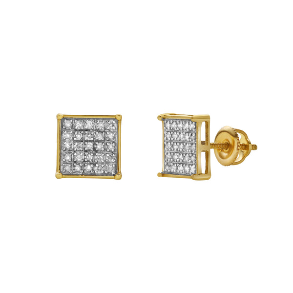 LuvMyJewelry Zenith 10K Yellow Gold Cluster Diamond Unisex Earrings - 0.19 Cts