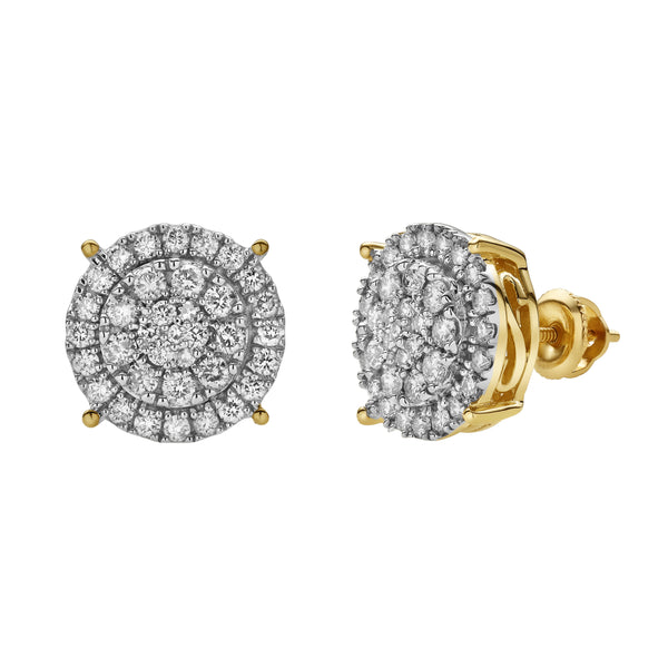 LuvMyJewelry Zephyra 10K Yellow Gold Cluster Diamond Unisex Earrings - 1 Cts
