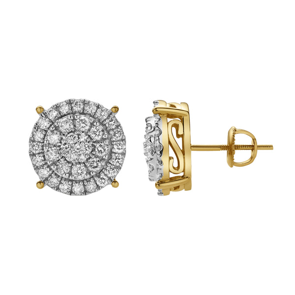 LuvMyJewelry Zephyra 10K Yellow Gold Cluster Diamond Unisex Earrings - 1 Cts