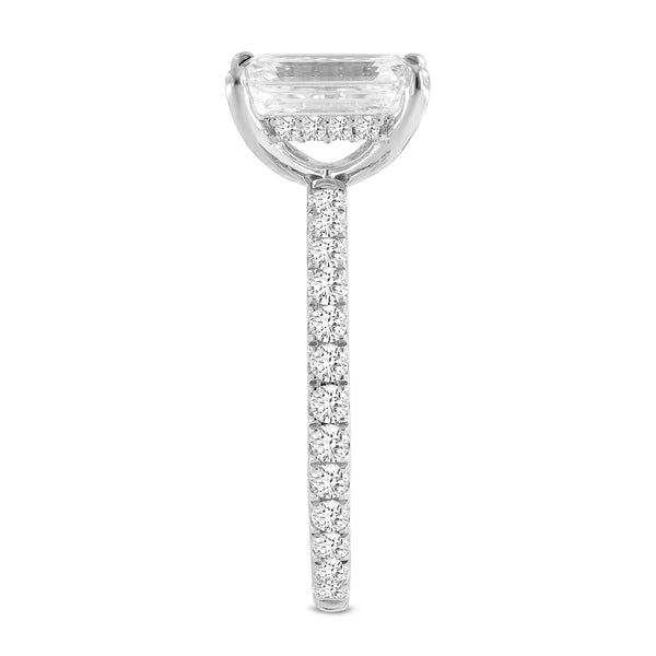 LuvMyJewelry Zina 14K White Gold Emerald Cut Hidden Halo Lab Grown Diamond Engagement Ring - 2.5 Ct