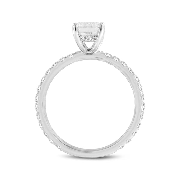 LuvMyJewelry Zina 14K White Gold Emerald Cut Hidden Halo Lab Grown Diamond Engagement Ring - 2.5 Ct