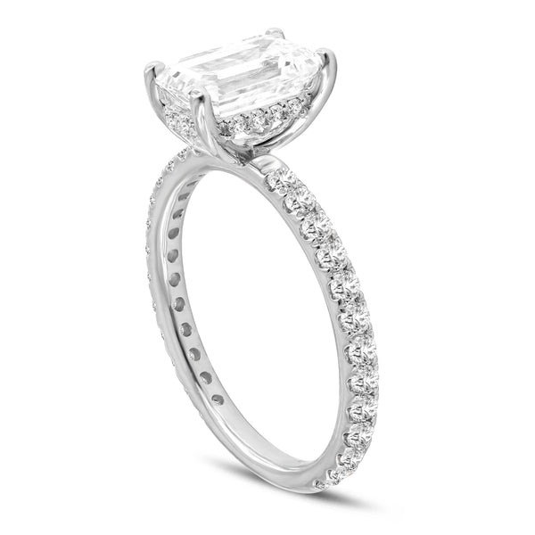LuvMyJewelry Zina 14K White Gold Emerald Cut Hidden Halo Lab Grown Diamond Engagement Ring - 2.5 Ct