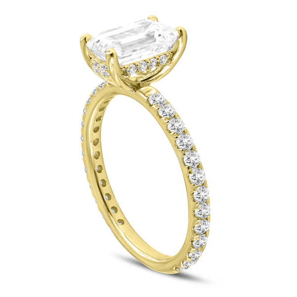 LuvMyJewelry Zina 14K Yellow Gold Emerald Cut Hidden Halo Lab Grown Diamond Engagement Ring - 2.5 Ct