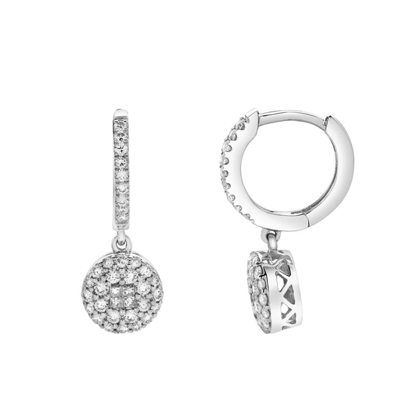 LuvMyJewelry Zinnia Pave Round Diamond Drop Huggie Hoop Earrings In 14K White Gold