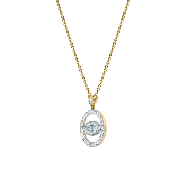 LuvMyJewelry Ziva Round Diamond Evil Eye & Blue Topaz Necklace In 14K Yellow Gold