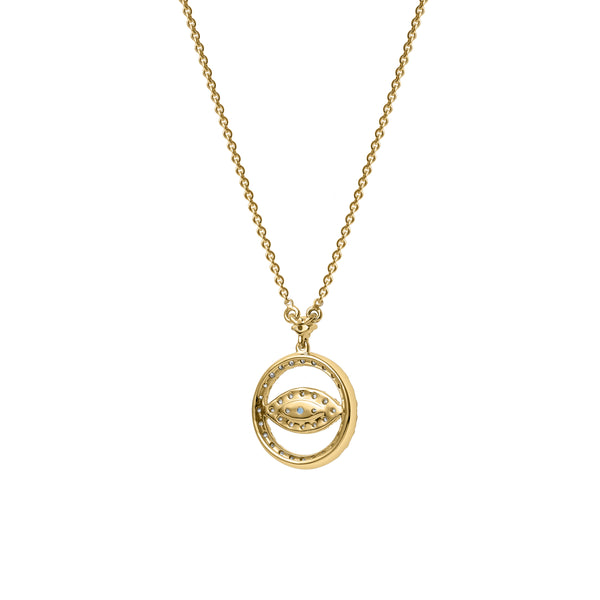 LuvMyJewelry Ziva Round Diamond Evil Eye & Blue Topaz Necklace In 14K Yellow Gold