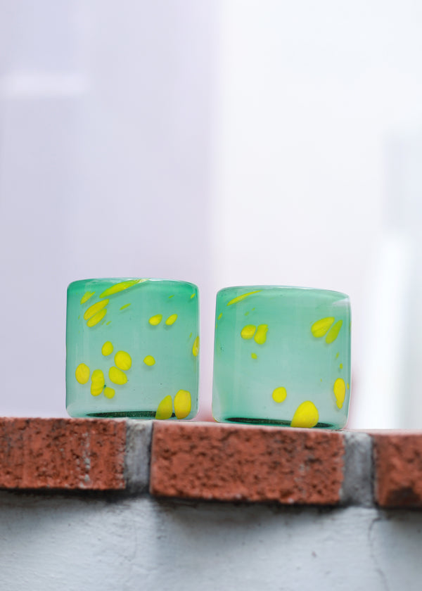 luz Hand Blown - Estrella Glass Tumbler - Green - 8 ounces - 250 ml