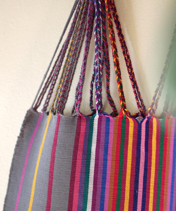Luz Hand Woven - Las Rayas Tote - Grey With Rainbow Stripe