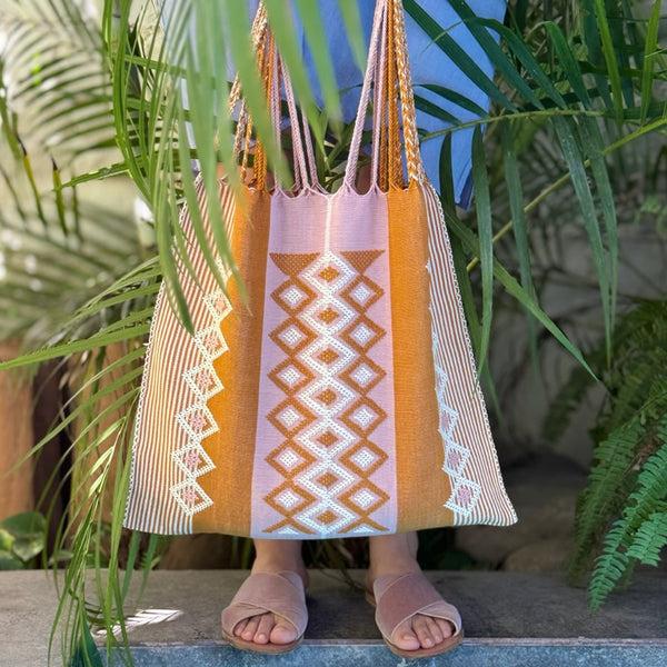 luz Hand Woven - NEW Embroidered Las Rayas Tote - Sunset