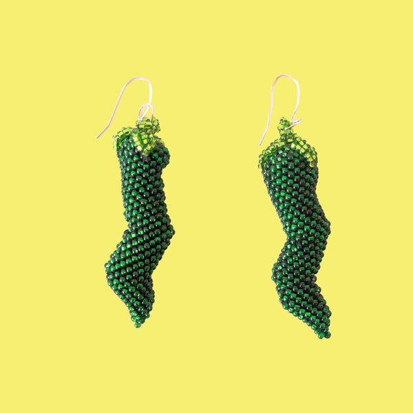 luz Indigenous - Maya Made -Beaded Green Chile Earrings