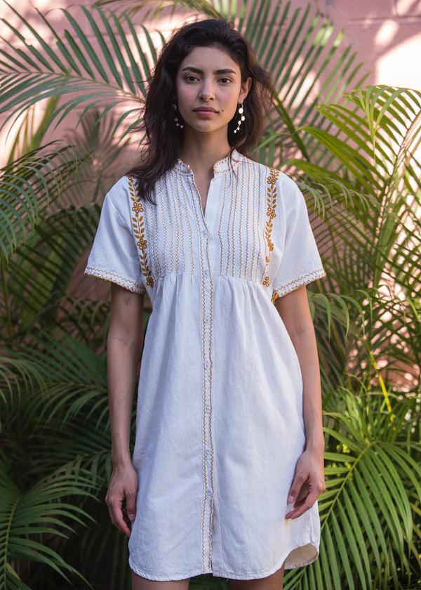 luz La Coa Dress - 3 Colors - Hand Embroidered - 100% Cotton