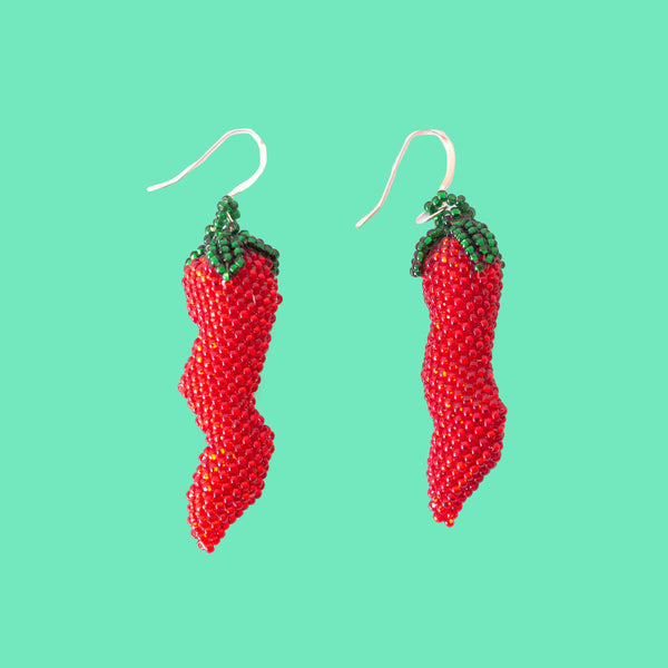luz Indigenous - Maya Made - Beaded Red Chile Earrings
