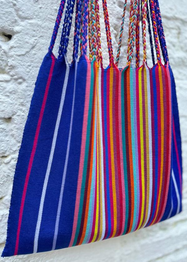 Luz Las Rayas Tote - Cobalt With Rainbow Stripe