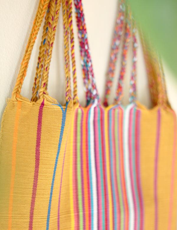 Luz Las Rayas Tote - Gold With Rainbow Stripe