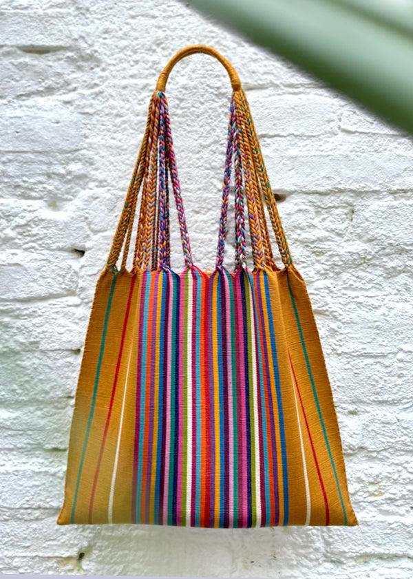 luz Las Rayas Tote - Gold with Rainbow Stripe