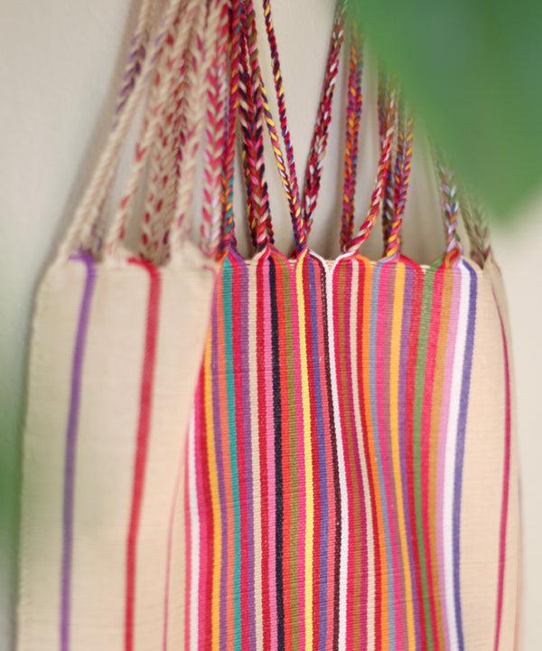 Luz Las Rayas Tote - Natural With Rainbow Stripe