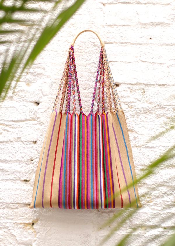 luz Las Rayas Tote - Natural with Rainbow Stripe