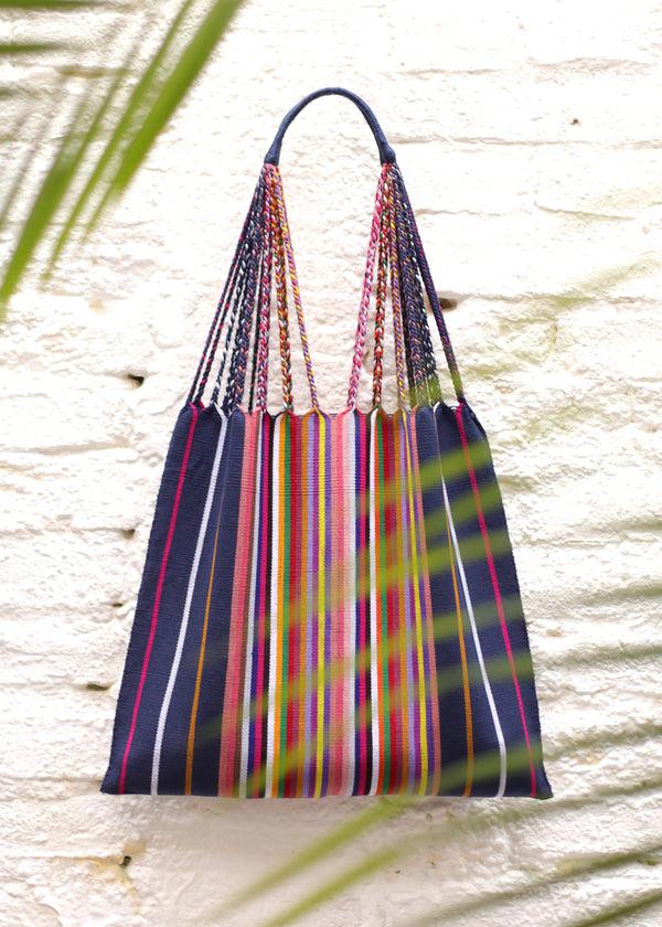 luz Las Rayas Tote - Navy with Rainbow Stripe