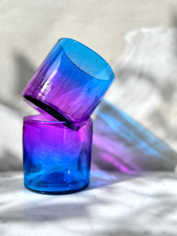 Luz Rosazul Glass - Set Of 2 - Hand Blown - 2 Sizes