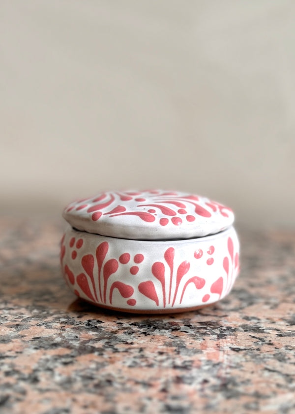 luz Small Glazed Dish with Lid - Pink + White