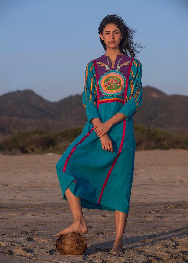 Luz Vintage Embroidered Dress - Telas Tlaquepaque
