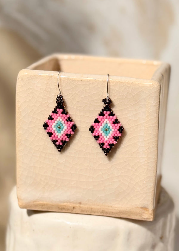 luz Native American - Beaded Diamond Earrings Japanese Glass Seed Beads