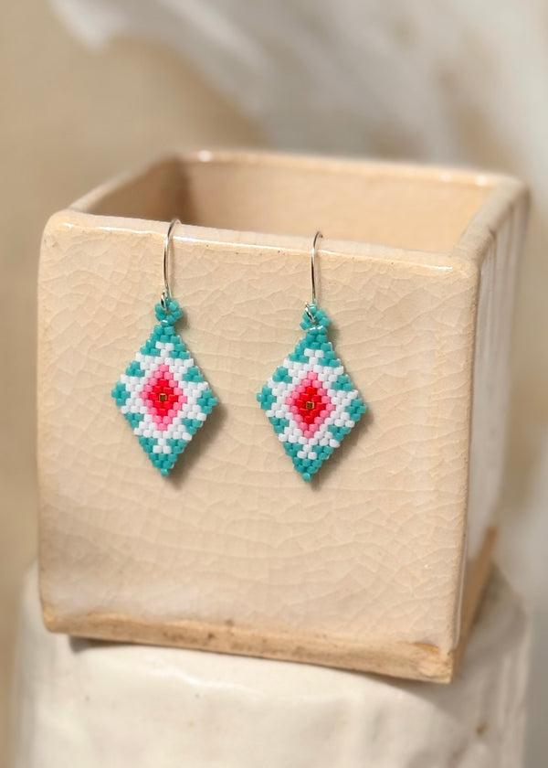 luz Native American - Beaded Diamond Earrings Japanese Glass Seed Beads - Morning Star