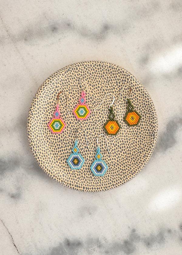 luz Native American - Beaded Earrings Japanese Glass Seed Beads - Hexagons