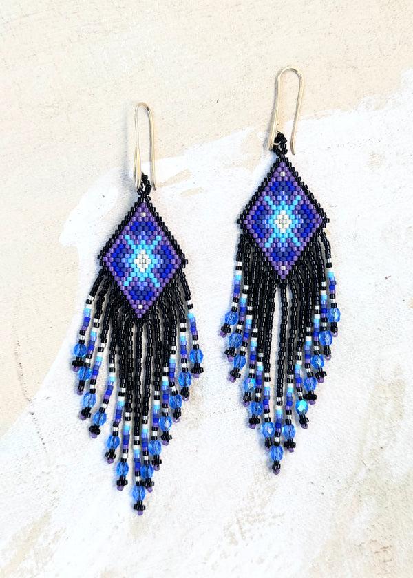 luz Native American - Beaded Feather Earrings Japanese Glass Seed Beads