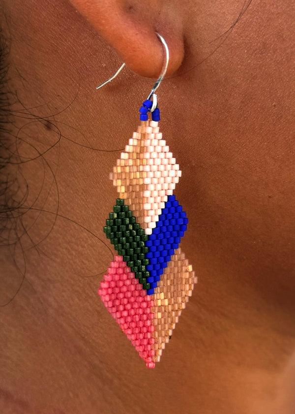luz Native American - Wixárika Beaded Earrings Japanese Glass Seed Beads - Xaweri