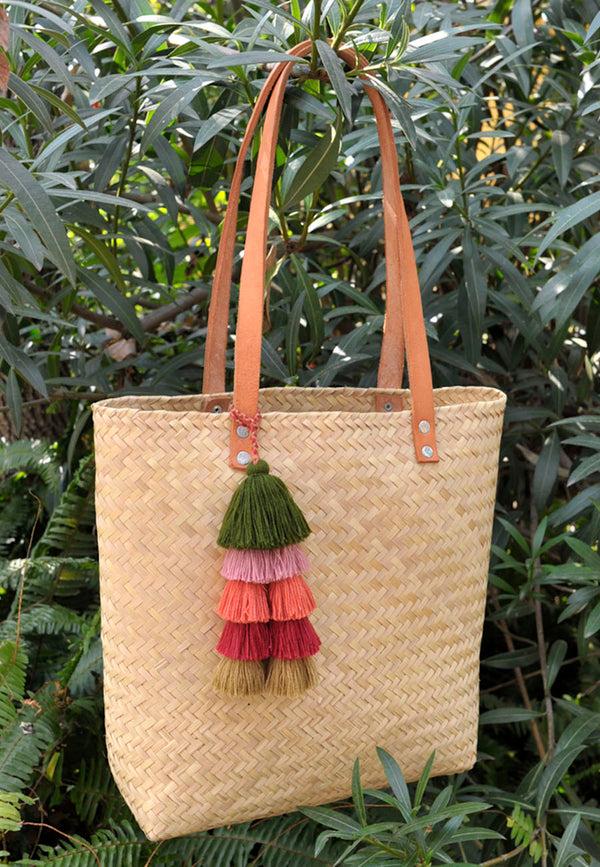 Luz Small Las Palmas Tote - Hand Woven From Natural Palm - Leather Straps - Now 40% Off