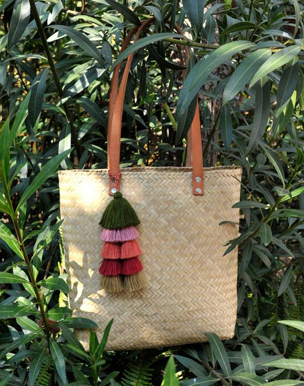 Luz Small Las Palmas Tote - Hand Woven From Natural Palm - Leather Straps - Now 40% Off