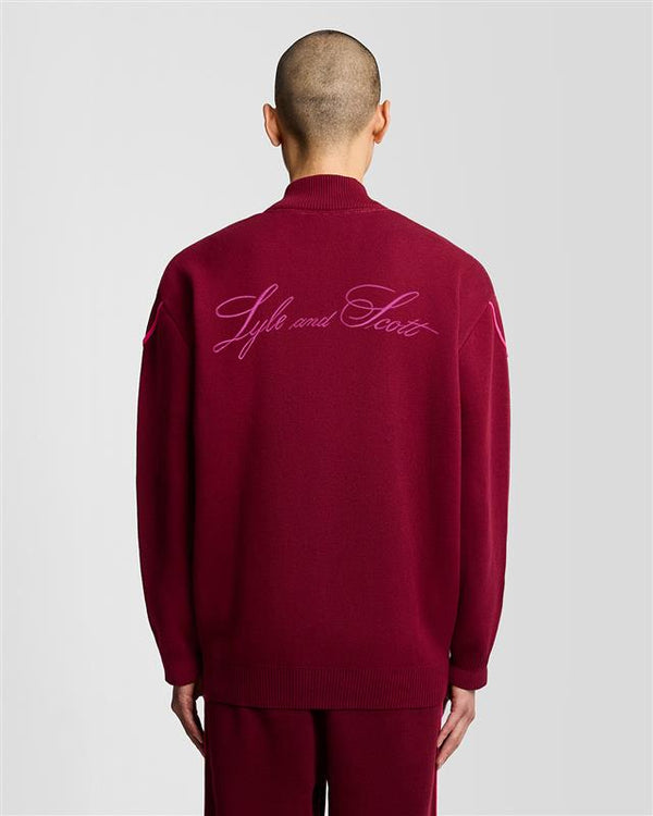 Lyle & Scott Argyle Knitted Track Jacket Bold Burgundy