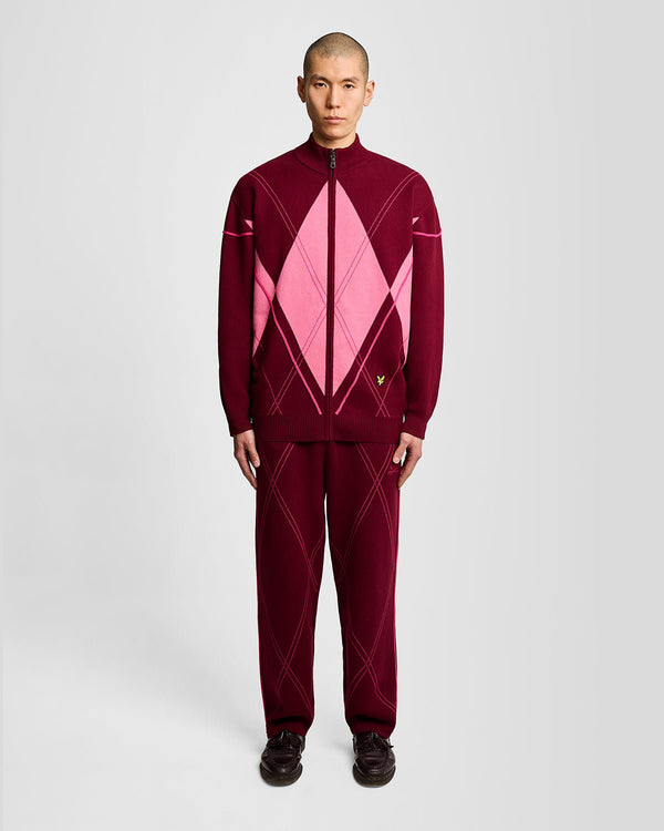 lyle & scott Argyle Knitted Track Jacket Bold Burgundy