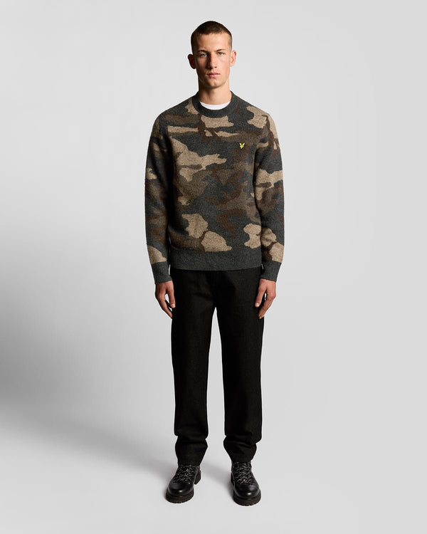 lyle & scott Brushed Camouflage Crew Neck Jumper Black Steel