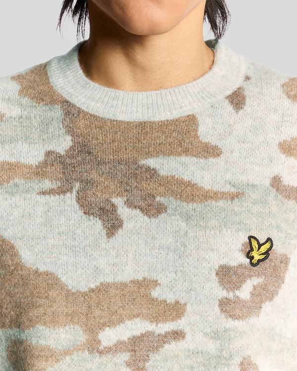 Lyle & Scott Brushed Camouflage Crew Neck Jumper Grey Taupe