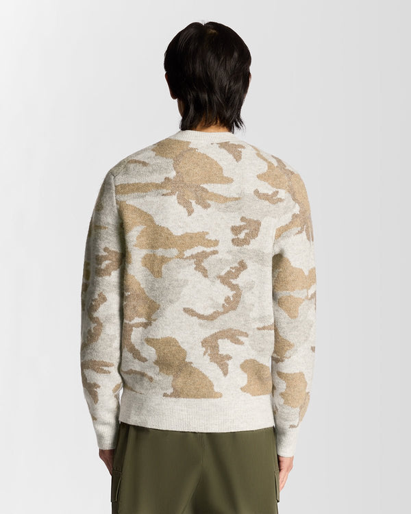 Lyle & Scott Brushed Camouflage Crew Neck Jumper Grey Taupe