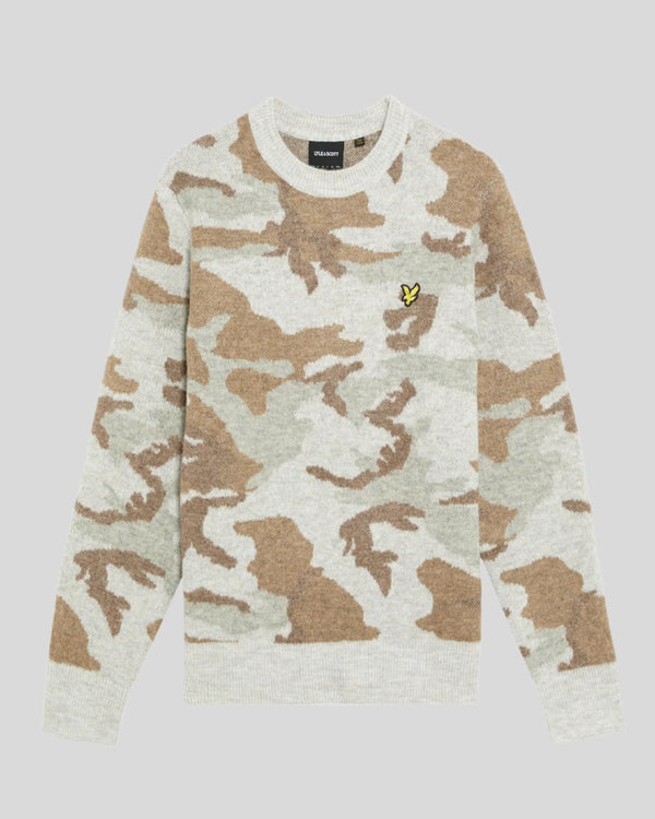 Lyle & Scott Brushed Camouflage Crew Neck Jumper Grey Taupe