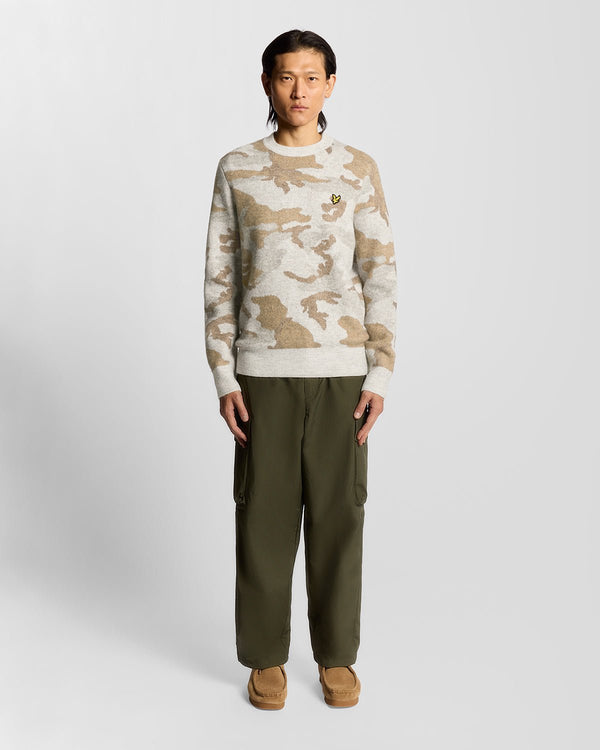 lyle & scott Brushed Camouflage Crew Neck Jumper Grey Taupe
