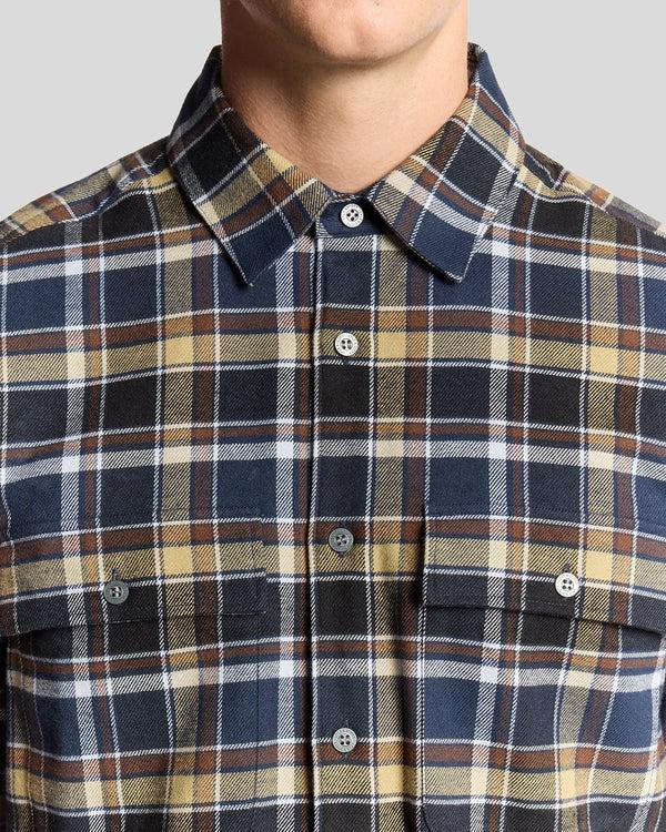 Lyle & Scott Brushed Cotton Check Shirt Blue Night/ Green Tan