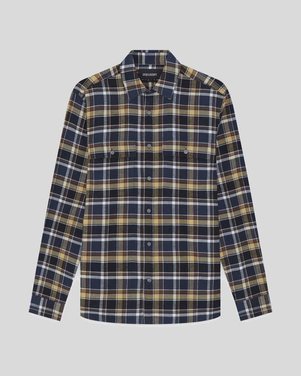 Lyle & Scott Brushed Cotton Check Shirt Blue Night/ Green Tan