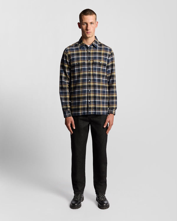 lyle & scott Brushed Cotton Check Shirt Blue Night/ Green Tan