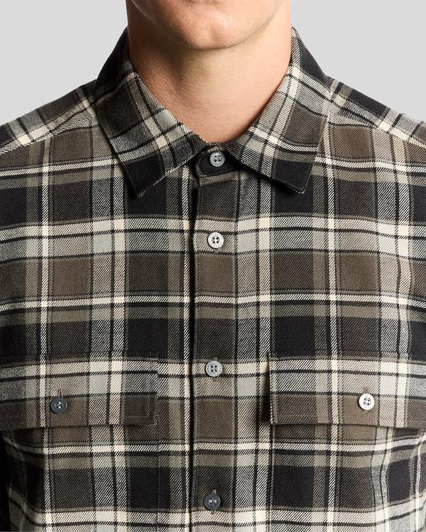 Lyle & Scott Brushed Cotton Check Shirt Jet Black/ Limestone